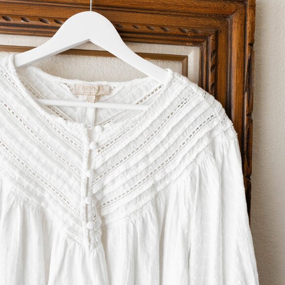 Farmers Market White Cotton Blouse Women’s XL Boho Lace Detail Lined Top - Picture 4 of 9